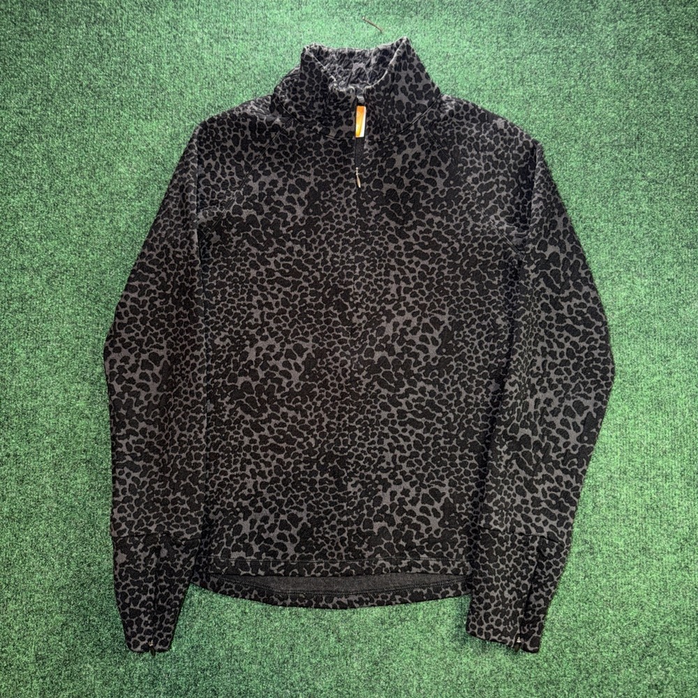 Lucy Leopard Print Quarter Zip Pullover Womens Small Gray Black Athleisure